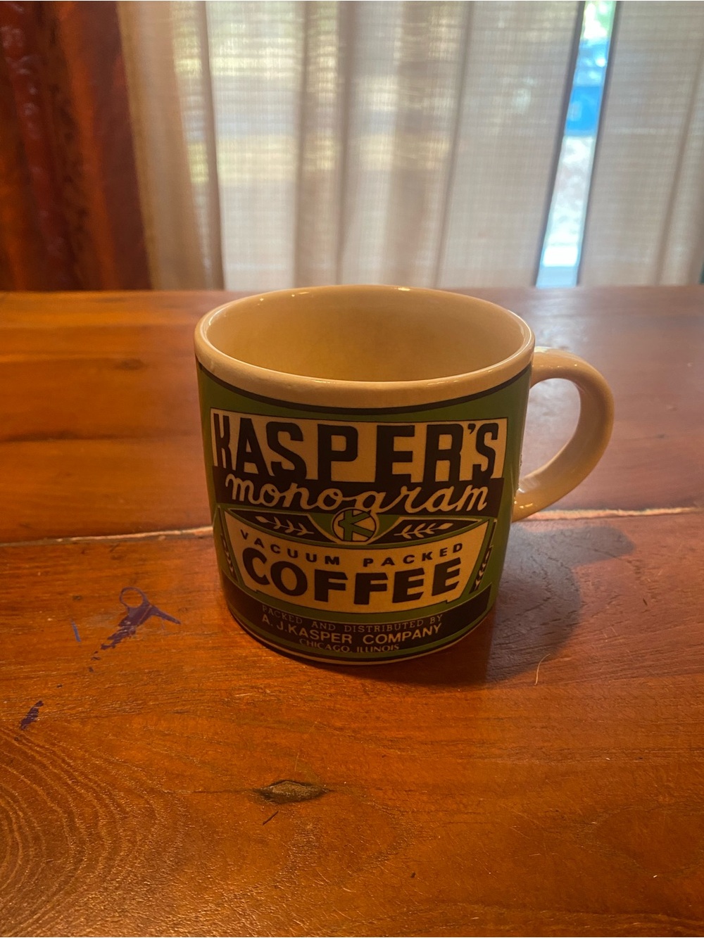 Kasper Monogram Green Coffee Mug - Vintage Yester Year Cup